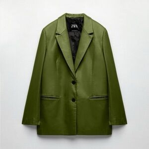 Zara Green Faux Leather Blazer